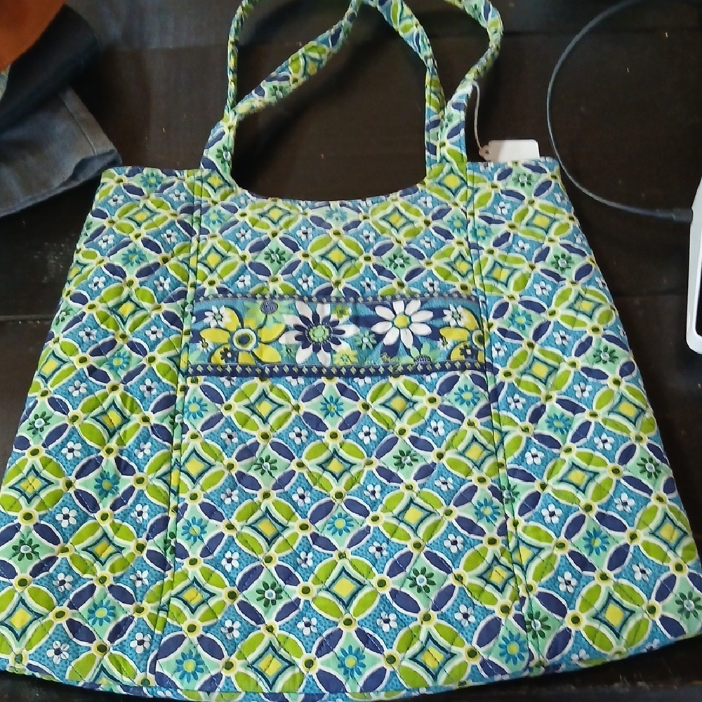 Vera Bradley Quilted Tote in Blue and Green Floral Geometric Print